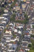 Aerial view, Cathedral of Neheim St. Johannes-Baptist, pedestrian zone Hauptstraße,