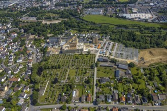 Aerial view, construction site and extension of Klinikum Hochsauerland Karolinen-Hospital Hüsten,
