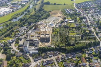 Aerial view, construction site and extension of Hochsauerland Karolinen-Hospital Hüsten, Hüsten,