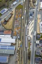 Aerial view, Bad Laasphe station, Siegerland, North Rhine-Westphalia, Germany, Bad Laasphe, railway
