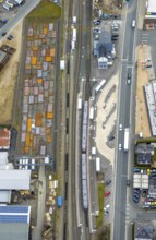 Aerial view, Bad Laasphe station, Siegerland, North Rhine-Westphalia, Germany, Bad Laasphe, railway