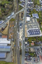Aerial view, Bad Laasphe railway station, Siegerland, North Rhine-Westphalia, Germany, Bad Laasphe,