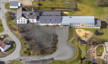 Aerial photo, Banfetalschule in Banfe, Bad Laasphe, Siegerland, North Rhine-Westphalia, Germany,