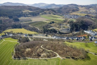 Aerial view, slate mine Nuttlar, visitor mine slate mine Nuttlar, slag heap former Ostwig mine,