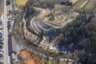 Aerial photo, slate mine Nuttlar, visitor mine slate mine Nuttlar, slag heap former Ostwig mine,