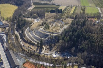 Aerial photo, slate mine Nuttlar, visitor mine slate mine Nuttlar, slag heap former Ostwig mine,