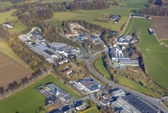 Aerial view, commercial area and art in the roundabout Am Pickhammer, Rötloh and Langenholthauser