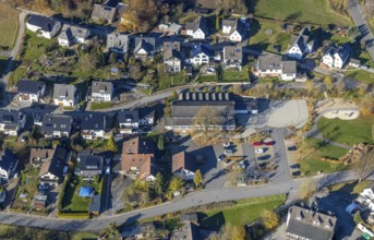Aerial view, shooting hall, shooting club St.Antonius Eisborn in the district Eisborn in Balve,