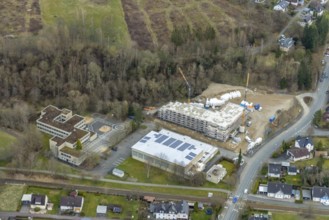 Aerial view, construction site and new construction of a senior citizens' residence on the former