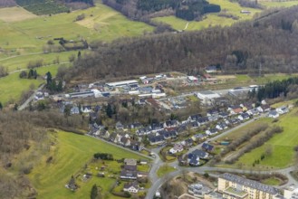 Aerial view, Kunster Weg railway station, Lindenstraße, Bad Laasphe, Siegerland, North