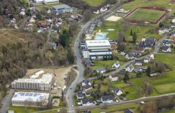 Aerial view, Wabach stadium, Wabach pool, construction site and new construction of a senior