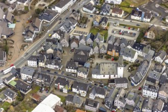 Aerial view, town centre, Bad Laasphe Protestant Church, church square, Bad Laasphe, Siegerland,