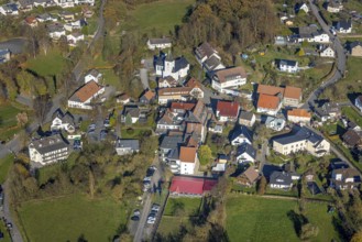 Aerial view, town centre and St. Antonius Church in the Eisborn district of Balve, Sauerland, North