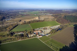 Aerial view, Wocklum Castle and Wocklum Riding Centre in the district of Beckum in Balve,