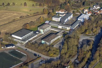 Aerial view, Städt. Gemeinschaftshauptschule and Städt. Realschule Balve and sports hall in the