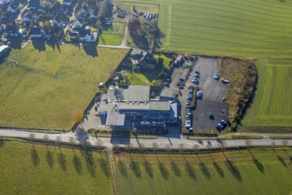 Aerial view, Aral petrol station and Opel Bichmann company premises in the district of