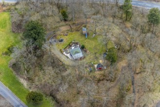 Aerial view, rest area at Wittgenstein Castle, Wittgenstein-Kunst, Bad Laasphe, Siegerland, North