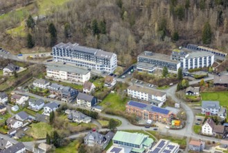 Aerial view, site view, Diakonisches Werk Wittgenstein, Designhotel AM Fang, construction site with