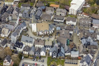 Aerial view, Protestant church at the church square in Bad Laasphe, Siegerland, North