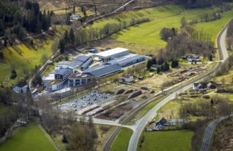 Aerial view, company premises Osterrath GmbH & Co. KG, Bermershausen, Bad Laasphe, Siegerland,