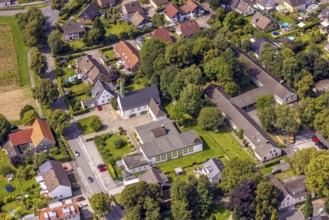 Aerial view, Church of the Resurrection and Martin Luther House in Weddinghofen, Bergkamen, Ruhr