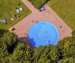 Aerial view, outdoor pool and wave pool Weddinghofen, paddling pool, children's pool, in the