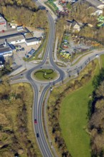 Aerial view, commercial area and art in the roundabout Am Pickhammer, Rötloh and Langenholthauser