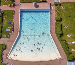 Aerial view, outdoor pool and wave pool Weddinghofen in the leisure centre Im Häupen in