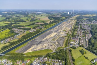 Aerial view, construction site for planned urban quarter Wasserstadt Aden on the site of the former