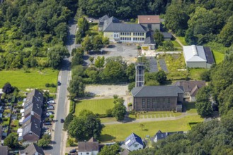 Aerial view, Evang. Martin Luther Church and conversion of the former castle school for new Jahn