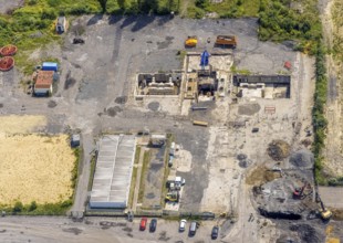 Aerial view, construction site for planned urban quarter Wasserstadt Aden on the site of the former