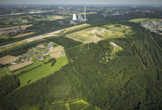 Aerial view, Großes Holz spoil tip with Adener Höhe and Bergkamen mine in Weddinghofen, Bergkamen,