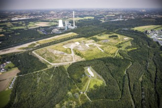 Aerial view, Großes Holz spoil tip with Adener Höhe and Bergkamen mine in Weddinghofen, Bergkamen,