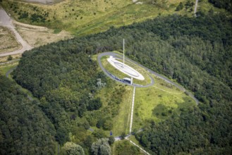 Aerial view, Großes Holz spoil tip with Adener Höhe and light column in Weddinghofen, Bergkamen,