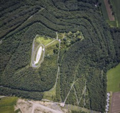 Aerial view, Großes Holz spoil tip with Adener Höhe and light column in Weddinghofen, Bergkamen,