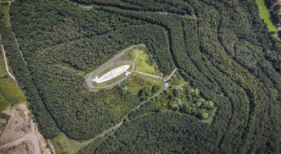 Aerial view, Großes Holz spoil tip with Adener Höhe and light column in Weddinghofen, Bergkamen,