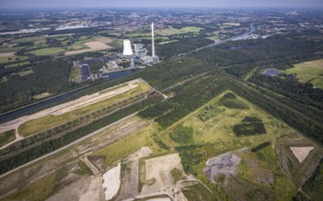 Aerial photo, Großes Holz slag heap and Bergkamen power station in Weddinghofen, Bergkamen, Ruhr