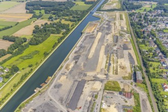 Aerial view, construction site for planned urban quarter Wasserstadt Aden on the site of the former