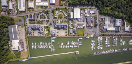 Aerial view, Yacht harbour Marina Rünthe in Bergkamen, Ruhr area, North Rhine-Westphalia, Germany,