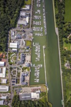 Aerial view, Yacht harbour Marina Rünthe in Bergkamen, Ruhr area, North Rhine-Westphalia, Germany,