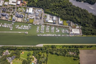 Aerial view, Yacht harbour Marina Rünthe in Bergkamen, Ruhr area, North Rhine-Westphalia, Germany,
