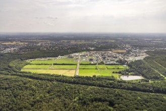 Aerial view, Bayer AG chemical plant site in Bergkamen, Ruhr area, North Rhine-Westphalia, Germany,