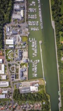 Aerial view, Yacht harbour Marina Rünthe in Bergkamen, Ruhr area, North Rhine-Westphalia, Germany,
