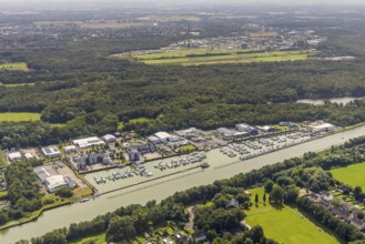 Aerial view, Yacht harbour Marina Rünthe in Bergkamen, Ruhr area, North Rhine-Westphalia, Germany,