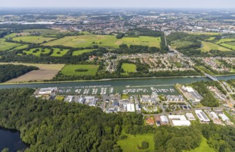 Aerial view, Yacht harbour Marina Rünthe in Bergkamen, Ruhr area, North Rhine-Westphalia, Germany,