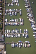Aerial view, Yacht harbour Marina Rünthe in Bergkamen, Ruhr area, North Rhine-Westphalia, Germany,