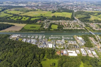 Aerial view, Yacht harbour Marina Rünthe in Bergkamen, Ruhr area, North Rhine-Westphalia, Germany,
