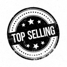 A black and white circular badge with the words 'TOP SELLING' and stars, perfect for marketing