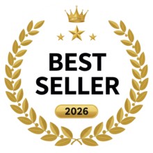 This image features a best seller badge with a golden crown, stars, and laurel wreath, indicating