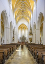 Interior view of St Jodok's Church, Landshut, Bavaria, Germany